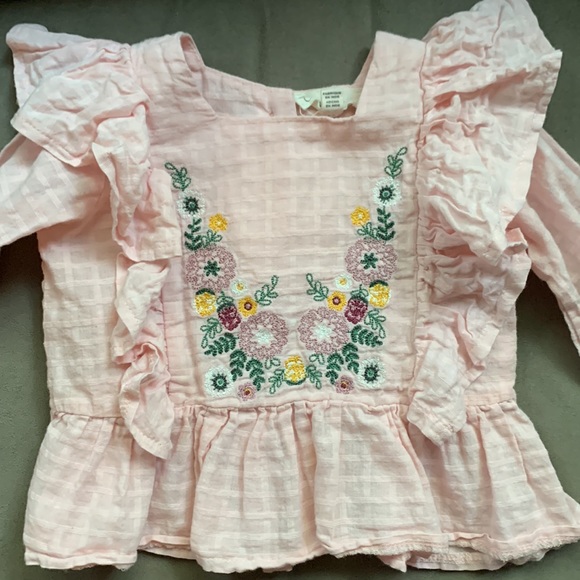 2/$25 Jessica Simpson Embroidered Florian Plaid Blouse with Ruffles - Picture 2 of 6